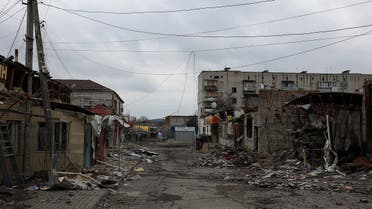 A street destroyed by Russian shelling in the Ukrainian town of Kupiansk, Kharkiv region, on March 7, 2023. (AFP)