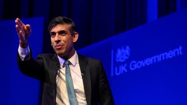 Britain’s Prime Minister Rishi Sunak delivers a speech, during a Business Connect event in London, Britain, on April 24, 2023. (Reuters)