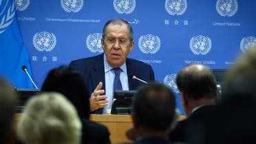 Russian Foreign Minister Sergei Lavrov holds a news conference at United Nations headquarters in New York City, New York, U.S. April 25, 2023. REUTERS/Mike Segar