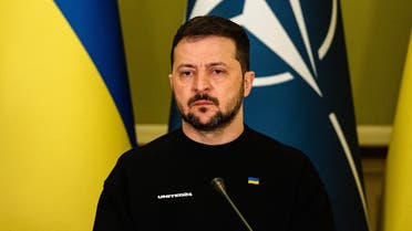 Ukrainian President Volodymyr Zelenskyy gives a joint press conference with NATO head in Kyiv, on April 20, 2023. (AFP)
