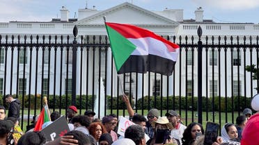 Activists demonstrate in front of the White House, calling on the US to intervene to stop the fighting in Sudan, in Washington, DC, on April 29, 2023. (AFP)