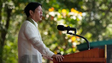 Philippine President Ferdinand Marcos Jr. delivers his speech at the 126th founding anniversary of the Philippine Army at Fort Bonifacio in Taguig, Philippines on Wednesday, March 22, 2023. (AP Photo/Aaron Favila)