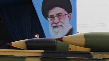An Iranian military truck carries surface-to-air missiles past a portrait of Iran’s Supreme Leader Ali Khamenei during a parade on the occasion of the country’s annual Army Day on April 18, 2018, in Tehran. (AFP)