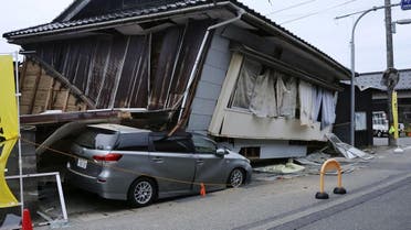 A collapsed house is seen in the aftermath of an earthquake in Suzu, Ishikawa prefecture, Japan, on May 5, 2023, in this photo taken by Kyodo. (Reuters)