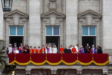 Britain's King Charles waves as Queen Camilla, Prince William, Catherine, Princess of Wales, and their children Prince George, Princess Charlotte and Prince Louis, Prince Edward, Duke of Edinburgh and Sophie, Duchess of Edinburgh stand on the Buckingham Palace balcony following the coronation ceremony in London, Britain May 6, 2023. (Reuters)