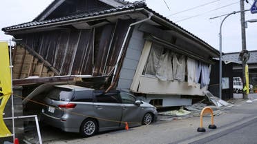 A collapsed house is seen in the aftermath of an earthquake in Suzu, Ishikawa prefecture, Japan May 5, 2023, in this photo taken by Kyodo. (Reuters)