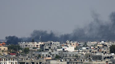 Smoke rises following an Israeli strike, in Khan Younis in the southern Gaza Strip May 9, 2023. (Reuters)