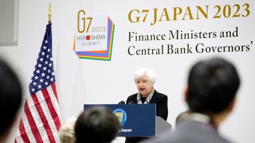 US Treasury Secretary Janet Yellen speaks during a press conference at the G7 meeting of Finance Ministers and Central Bank Governors at Toki Messe in Niigata on May 11, 2023. (Photo by Shuji Kajiyama / POOL / AFP)