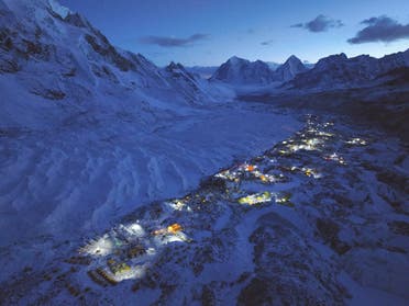 A general view of the Everest base camp taken from a drone, in Nepal, on April 24, 2023. (Reuters)