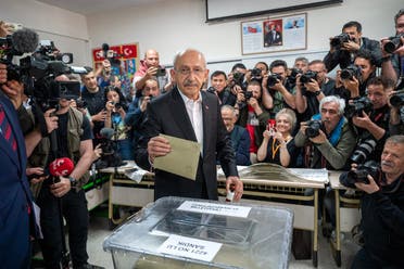 Turkey's Republican People's Party (CHP) Chairman and Presidential candidate Kemal Kilicdaroglu casts his ballot to vote in the presidential and parliamentary elections, in Ankara, Turkey, on May 14, 2023. (AFP)