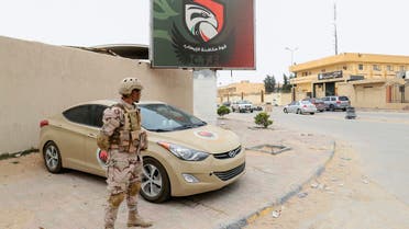 A picture taken during a media tour organised by the Libyan Ministry of Defence's media office shows members of a military unit deployed in the western city of Zawiya on May 14, 2023, following clashes between armed groups. (Photo by Mahmud TURKIA / AFP)