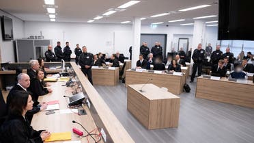 Defendants sit next to their lawyers in the courtroom of the Higher Regional Court before the verdict over a jewelery heist on the Green Vault museum in Dresden’s Royal Palace, in Dresden, Germany on May 16, 2023. (Reuters)