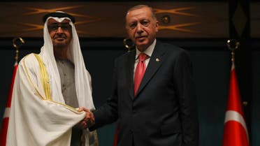Turkey's President Recep Tayyip Erdogan, right, and Sheikh Mohamed bin Zayed Al Nahyan, the President of the United Arab Emirates, shake hands after a signing ceremony at the presidential palace, in Ankara, Turkey, Wednesday, Nov. 24, 2021. (File photo: AP)