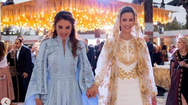 Queen Rania and Rajwa al-Saif at the pre-wedding henna party. (Instagram)