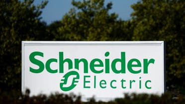 The logo of Schneider Electric is seen outside a company building in Nantes, France. (Reuters)