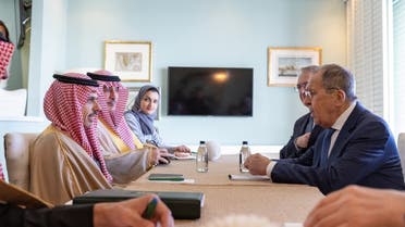 Prince Faisal bin Farhan and Sergey Lavrov hold a meeting in Cape Town on June 1, 2023. (Twitter/KSAMOFA)