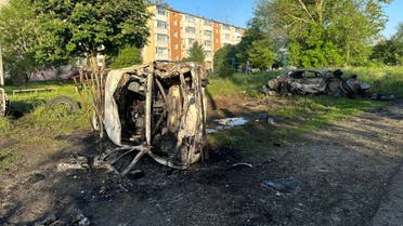 A view shows destroyed vehicles following what was said to be Ukrainian forces' shelling in the course of Russia-Ukraine conflict in the town of Shebekino in the Belgorod region, Russia, in this handout image released May 31, 2023. Governor of Russia's Belgorod Region Vyacheslav Gladkov via Telegram/Handout via REUTERS ATTENTION EDITORS - THIS IMAGE HAS BEEN SUPPLIED BY A THIRD PARTY. NO RESALES. NO ARCHIVES.