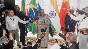 Naledi Pandor, South African Minister of International Relations and Cooperation, talks to members of the media at the BRICS (Brazil, Russia, India, China, South Africa) Foreign Ministers Meeting on June 01, 2023, in Cape Town. (AFP)
