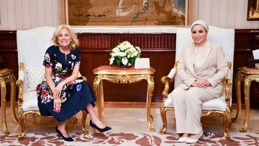 US First Lady Jill Biden meets with Egypt's First Lady, Entissar Amer, on June 2, 2023. (Supplied)