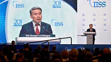 South Korea's Minister of National Defence, Lee Jong-sup speaks at a plenary session of the 20th IISS Shangri-La Dialogue in Singapore June 3, 2023. REUTERS/Caroline Chia