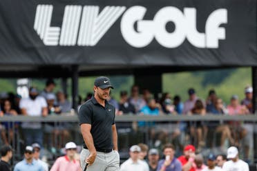 Brooks Koepka watches his putt during the final round of LIV Golf Washington, DC golf tournament at Trump National, May 28, 2023. (Reuters)