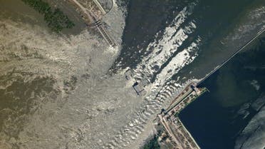 A satellite image shows damaged Nova Kakhovka Dam, amid Russia's attack on Ukraine, in Kherson region, Ukraine, June 6, 2023. (Reuters)