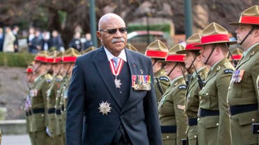 Fiji Prime Minister Sitiveni Rabuka inspects a guard of honor during a welcome ceremony in Wellington, New Zealand, Wednesday, June 7, 2023. (AP)