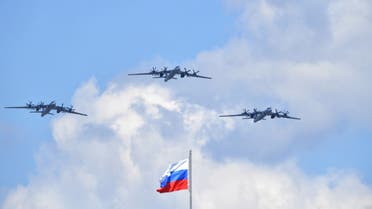 Russian Tu-95MS strategic bombers fly during the Victory Day Parade in Moscow, Russia, June 24, 2020. (Reuters)