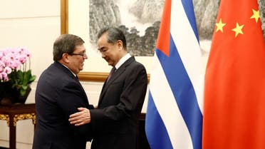 Cuban Foreign Minister Bruno Rodriguez and Chinese Foreign Minister Wang Yi meet at Diaoyutai state guesthouse in Beijing on May 29, 2019. (AFP)
