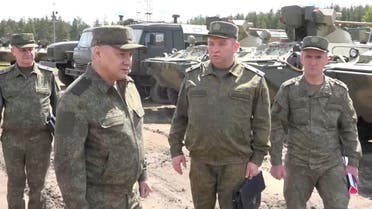 A still image from video, released by Russia's Defence Ministry, shows Defence Minister Sergei Shoigu during what it said to be an inspection of a storage base of the country's Western Military District at an unknown location in the course of Russia-Ukraine conflict, in this image taken from footage released June 8, 2023. (Reuters)