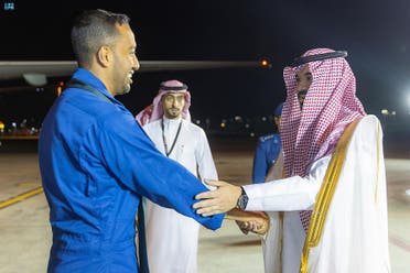Saudi astronauts Rayyanah Barnawi and Ali al-Qarni return to the Kingdom. (SPA)