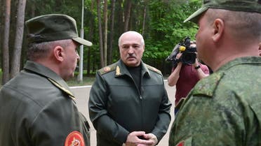 Belarusian President Alexander Lukashenko visits Central Command Post of the Air Force and Air Defence Forces in Minsk, Belarus, May 15, 2023. Press Service of the President of the Republic of Belarus/Handout via REUTERS ATTENTION EDITORS - THIS IMAGE WAS PROVIDED BY A THIRD PARTY. MANDATORY CREDIT.