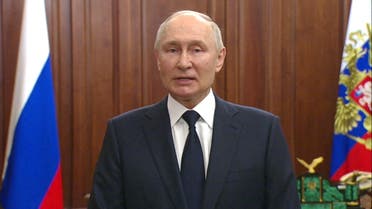 Russian President Vladimir Putin gives a televised address in Moscow, Russia, June 26, 2023, in this still image taken from video. (Reuters)