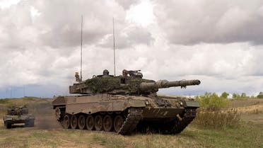 Leopard 2A4 tanks from the Royal Canadian Dragoons, C Squadron travel in the Wainwright Garrison training area during Exercise MAPLE RESOLVE in Wainwright, Alberta, Canada on May 15, 2017. (Reuters)