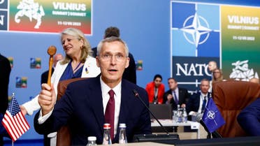 NATO Secretary General Jens Stoltenberg opens the meeting of the North Atlantic Council (NAC) during the NATO Summit in Vilnius on July 11, 2023. (AFP)