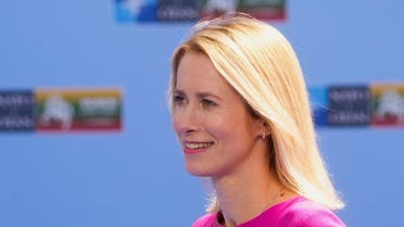 Estonian Prime Minister Kaja Kallas arrives to address media ahead of a NATO leaders summit in Vilnius, Lithuania, on July 11, 2023. (Reuters)
