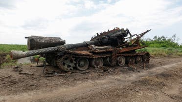 A destroyed Russian tank is seen in the village of Novodarivka recently retaken by the Ukrainian Armed Forces, amid Russia’s attack on Ukraine, in Zaporizhzhia region, Ukraine, on July 2, 2023. (Reuters)