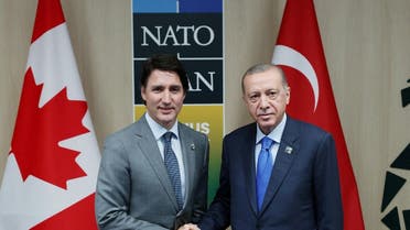 FILE PHOTO: Turkish President Tayyip Erdogan meets with Canadian Prime Minister Justin Trudeau, ahead of a NATO leaders summit in Vilnius, Lithuania July 11, 2023. (Reuters)