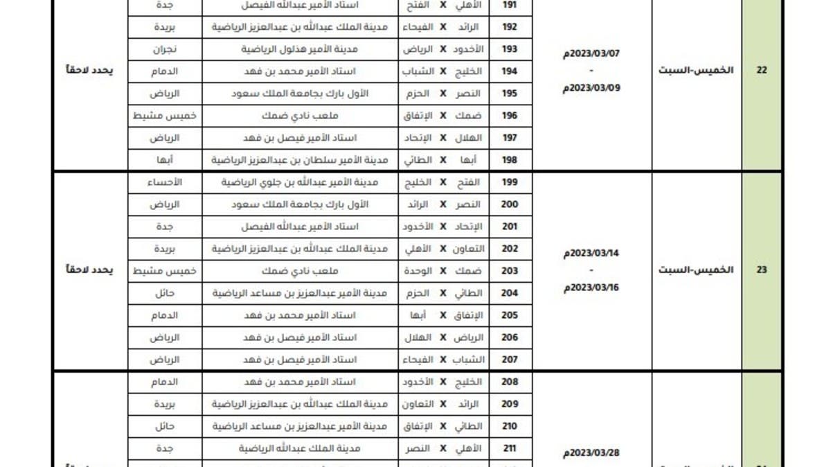 جدول مباريات الدوري السعودي 2023