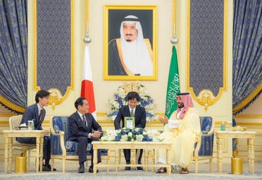 MBS and Saudi Crown Prince MBS and Kishida hold official talks in Jeddah. (SPA)