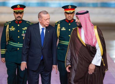 Saudi Crown Prince Mohammed bin Salman receives Turkish President Recep Tayyip Erdogan in Jeddah. (SPA)