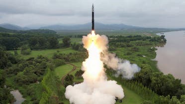 Hwasong-18 intercontinental ballistic missile is launched from an undisclosed location in North Korea in this image released by North Korea's Korean Central News Agency on July 13, 2023. KCNA via REUTERS ATTENTION EDITORS - THIS IMAGE WAS PROVIDED BY A THIRD PARTY. REUTERS IS UNABLE TO INDEPENDENTLY VERIFY THIS IMAGE. NO THIRD PARTY SALES. SOUTH KOREA OUT. NO COMMERCIAL OR EDITORIAL SALES IN SOUTH KOREA.