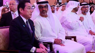 Japanese Prime Minister Fumio Kishida and Sheikh Hamed bin Zayed Managing Director of Abu Dhabi Investment Authority attend the UAE-Japan business forum in Abu Dhabi, United Arab Emirates, July 17, 2023. (Reuters)