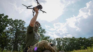 A student of the school for drone pilots practices during a lesson, amid Russia's attack on Ukraine, in an undisclosed location, Ukraine, June 30, 2023. (Reuters)