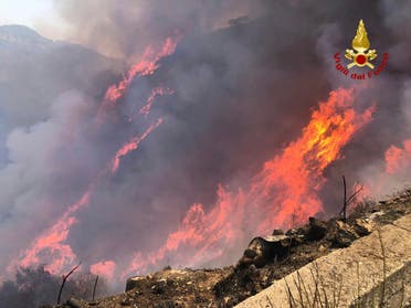 This picture released by the Italian firefighters shows wildfires in the region of Palermo in Sicily, Italy, Tuesday July 25, 2023. (AP)