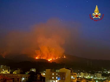 This picture released by the Italian firefighters shows wildfires in the region of Palermo in Sicily, Italy, Tuesday July 25, 2023. (AP)