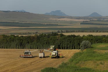مركبات تحصد القمح في حقل بمنطقة سترافوبول بروسيا (أرشيفية من رويترز)