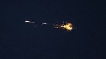 An explosion of a drone is seen in the sky over the city during a Russian drone strike, amid Russia's attack on Ukraine, in Kyiv, Ukraine August 2, 2023. (Reuters)