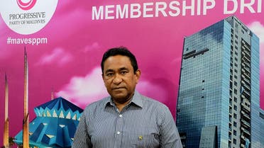 Abdulla Yameen, chief of the Progressive Party of Maldives, poses for a photo at his party office in Male, Maldives, on March 21, 2022. (Reuters)