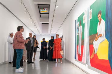 Visitors at the opening of ‘In the Heart of Another Country,’ Al Mureijah Art Spaces, Sharjah, 2023. (Image courtesy of Sharjah Art Foundation. Photo: Shanavas Jamaluddin)